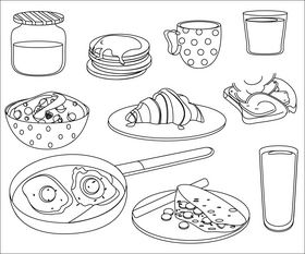 Breakfast free black and white vector