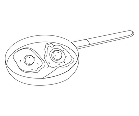Fried eggs in frying pan black and white clipart