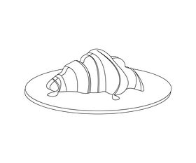 Croissant on plate cartoon black and white clipart