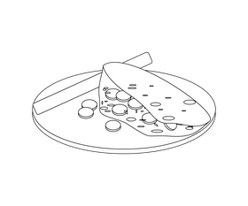 Breakfast with omelet with sausage black and white clipart