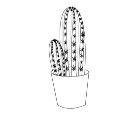 Cactus in pot black and white clipart