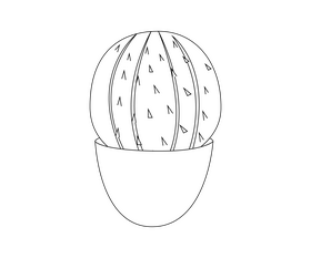 Potted round cactus black and white clipart