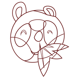 Panda eating leaves black and white clipart