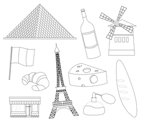 France travel icons black and white vector