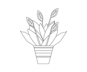 Houseplant cartoon black and white clipart