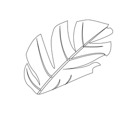 Cartoon monstera leaf black and white clipart