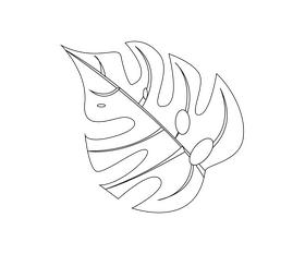 Monstera leaf cartoon black and white clipart