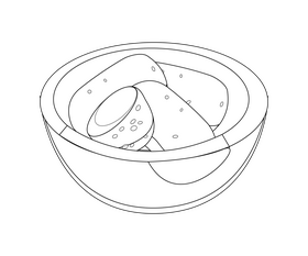 Potato in bowl black and white clipart