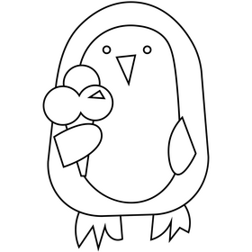 Cartoon penguin with an ice cream drawing black and white clipart