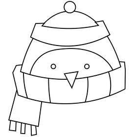 Cartoon penguin scarf black and white clipart