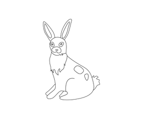 Cute hare, cartoon jackrabbit black and white clipart