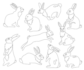 Rabbits black and white vector free download