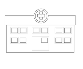 Cartoon hospital building black and white clipart