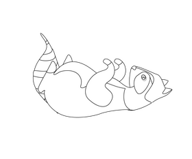 Lying raccoon drawing black and white clipart