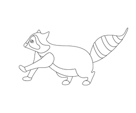Cartoon raccoon walking black and white clipart