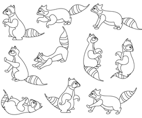 Cute raccoons black and white vector