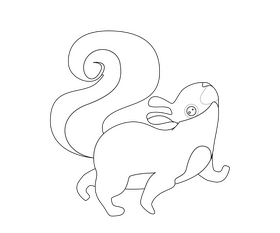 Cute squirrel walking black and white clipart