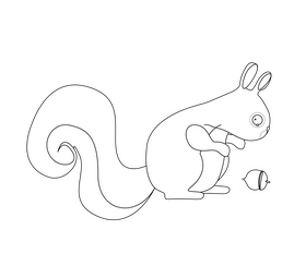 Squirrel with nuts black and white clipart