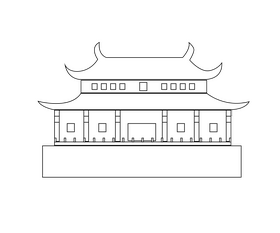 Cartoon chinese traditional building black and white clipart