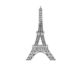 Cartoon Eiffel Tower, Paris, France black and white clipart