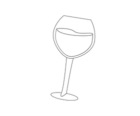 Glass of wine drawing black and white clipart