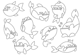 Piranha cartoon set black and white vector