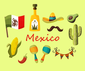 Mexican symbols, Mexico icons vector