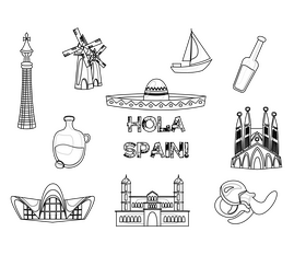 Spain icons black and white vector