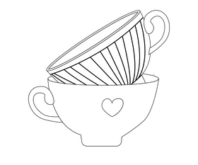 Cups cartoon black and white clipart