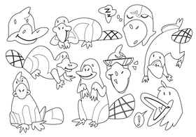 Platypus cartoon set black and white vector