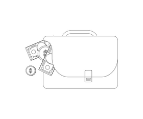 Free case with money black and white clipart