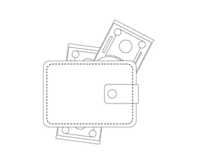 Cartoon wallet with money black and white clipart
