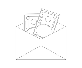 Envelope with money illustration black and white clipart
