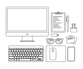 Business office items black and white vector