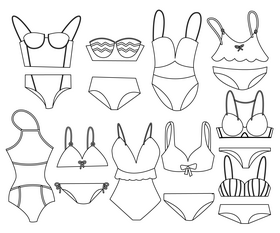 Women swimsuits, swimwear, black and white vector