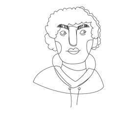Curly guy in hoodie portrait black and white clipart