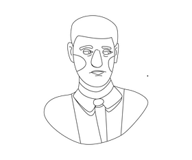 Cartoon shy brunette guy in a jacket black and white clipart