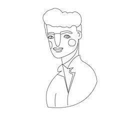 Cartoon handsome guy in a shirt black and white clipart