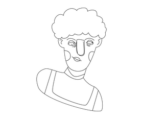 Cartoon redhead man in overalls portrait black and white clipart