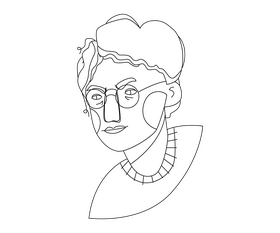 Curly dark brunette boy in glasses black and white clipart