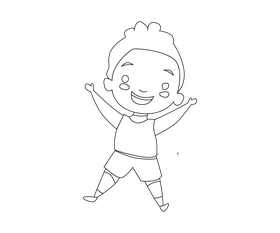 Blond baby boy jumping black and white clipart