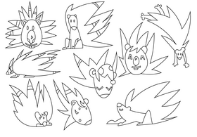 Porcupine cartoon set black and white vector
