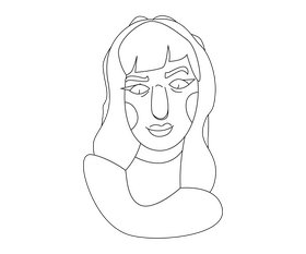 Girl with long red hair illustration black and white clipart