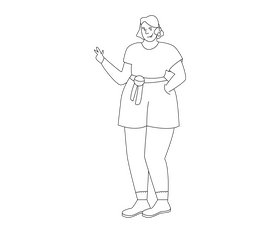 Cartoon chubby girl standing black and white clipart