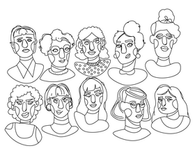 Cute female portraits black and white vector