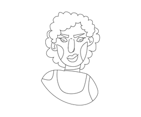 Afro American curly girl portrait black and white clipart