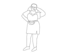 Girl in dress illustration black and white clipart