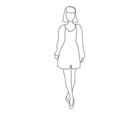 Cute beautiful girl in dress free black and white clipart