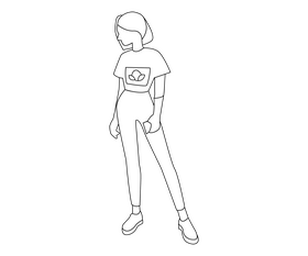 Cartoon cute girl in jeans black and white clipart