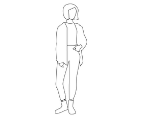 Cartoon woman girl poses black and white clipart